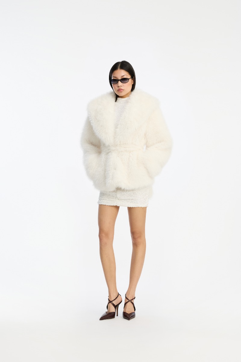 rotate birger christensen Faux Fur Short Jacket White
