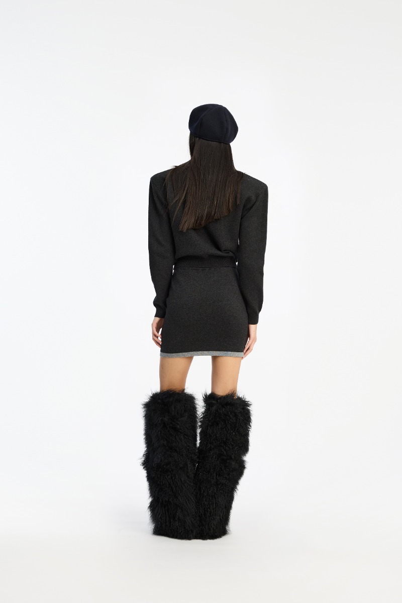 Rotate Birger Christensen Firm Knit Cardigan Dark Grey