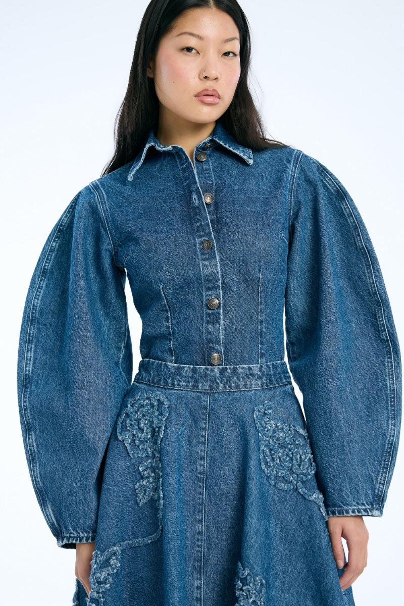 Rotate Birger Christensen Fitted Denim Shirt Medium Blue