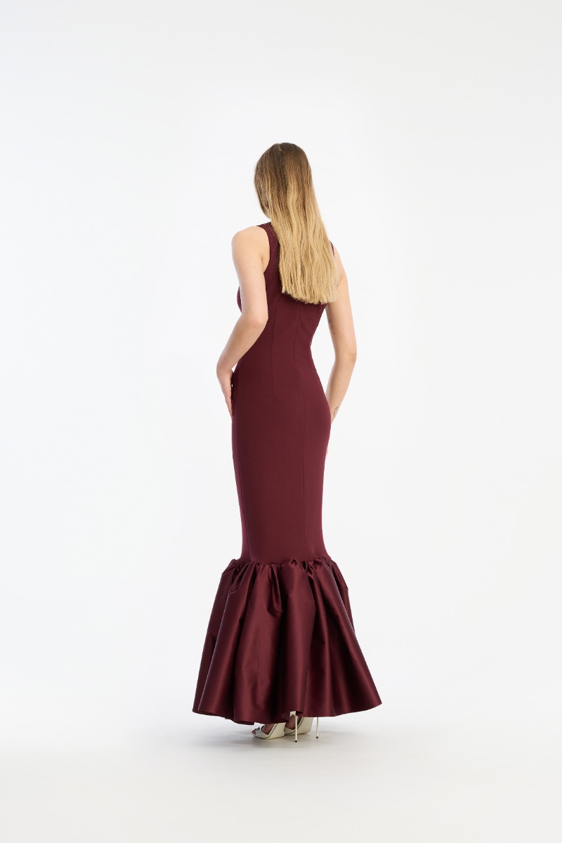 Rotate Birger Christensen Fitted Maxi Dress Burgundy