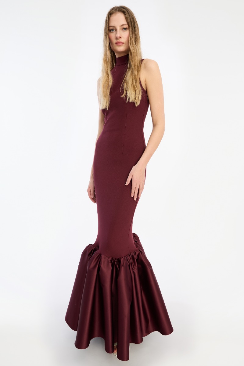 Rotate Birger Christensen Fitted Maxi Dress Burgundy