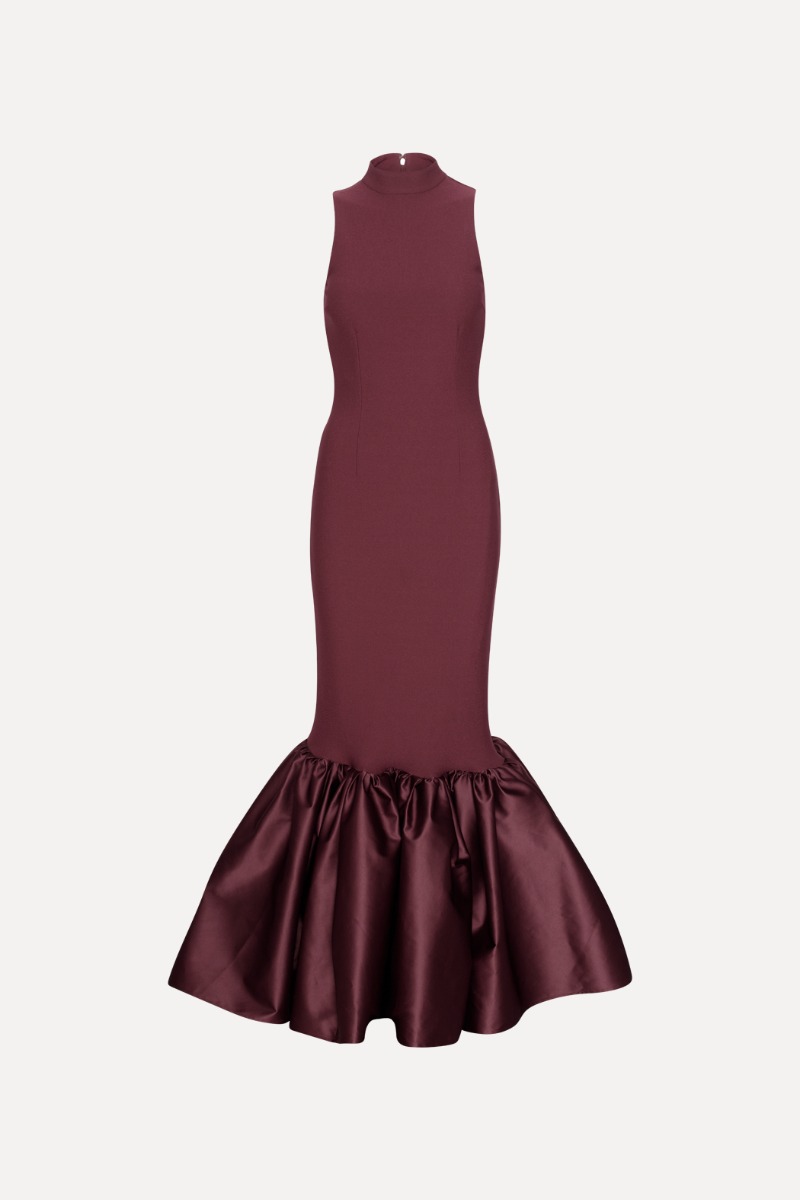 Rotate Birger Christensen Fitted Maxi Dress Burgundy