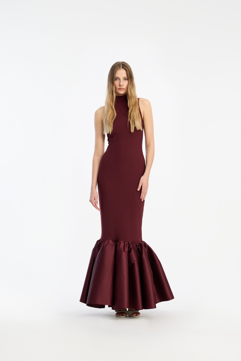 rotate birger christensen Fitted Maxi Dress Burgundy