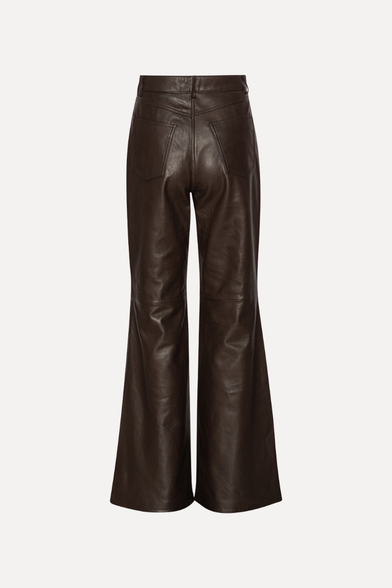 Rotate Birger Christensen Flared Leather Pants Dark Brown