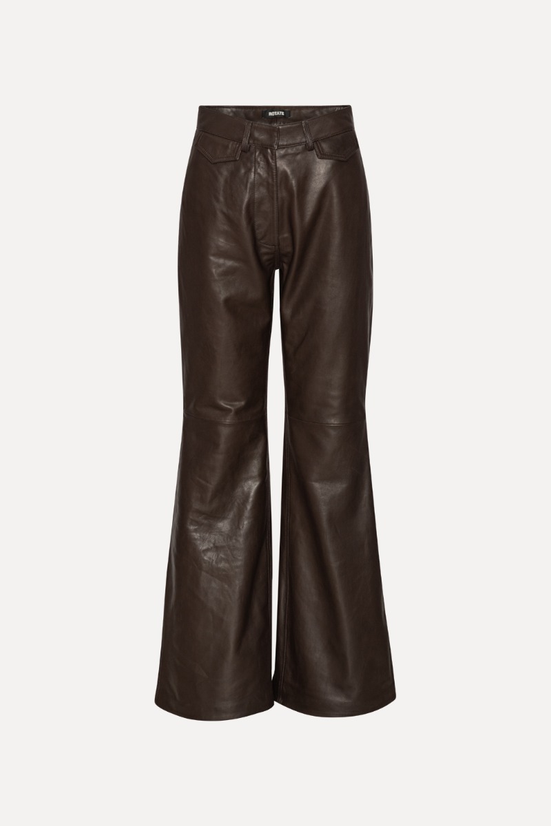 rotate birger christensen Flared Leather Pants Dark Brown