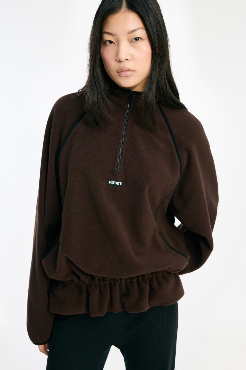 Rotate Birger Christensen Fleece Half Zip Jacket Dark Brown