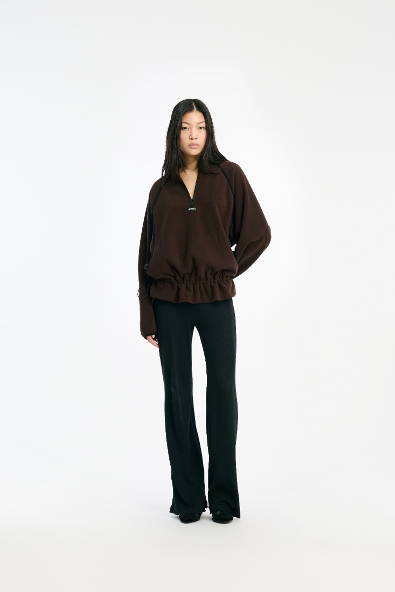 rotate birger christensen Fleece Half Zip Jacket Dark Brown