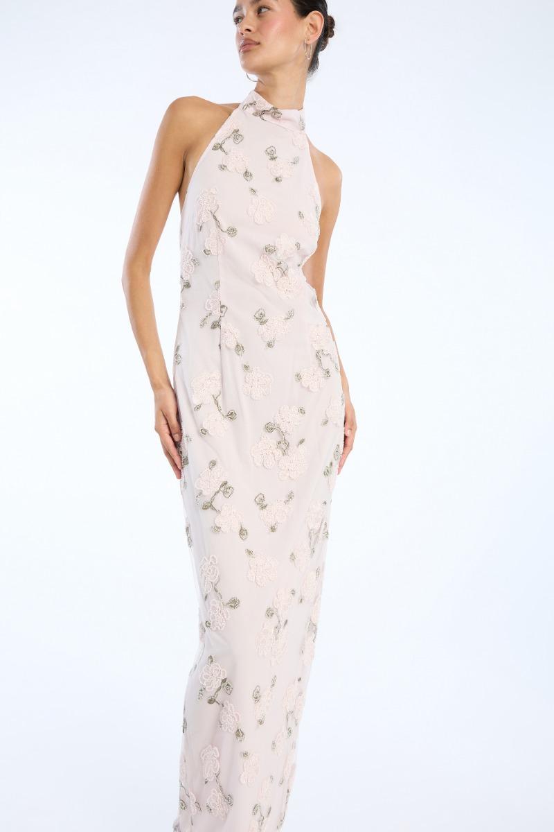 Rotate Birger Christensen Flower Beads Maxi Dress Light Pink