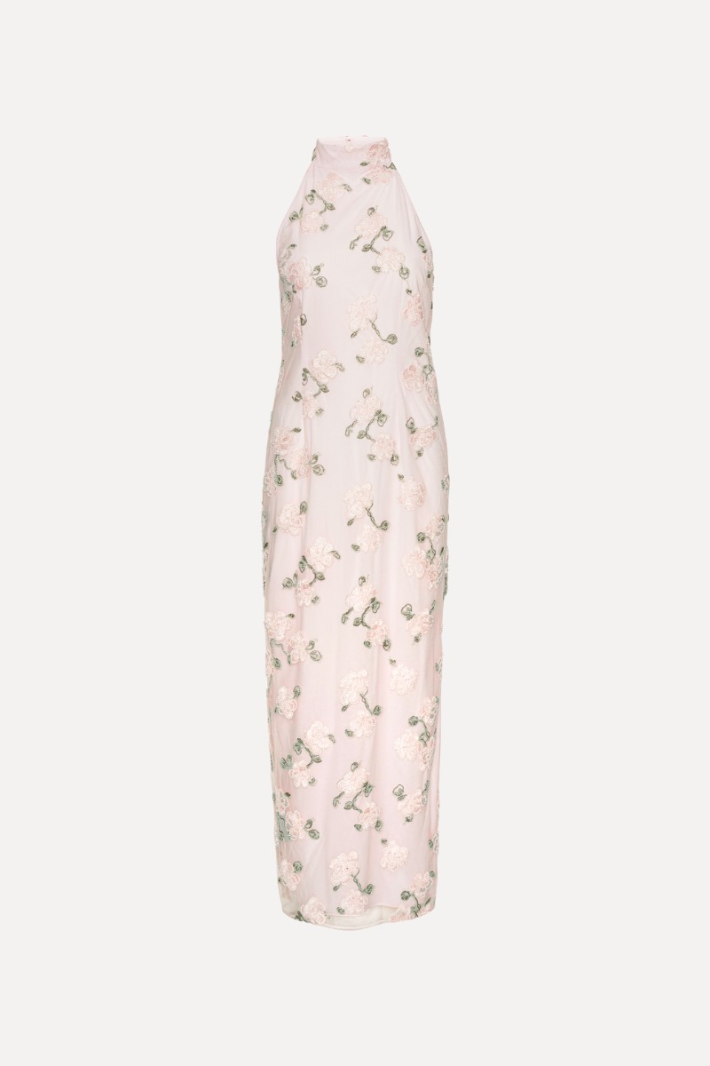 Rotate Birger Christensen Flower Beads Maxi Dress Light Pink