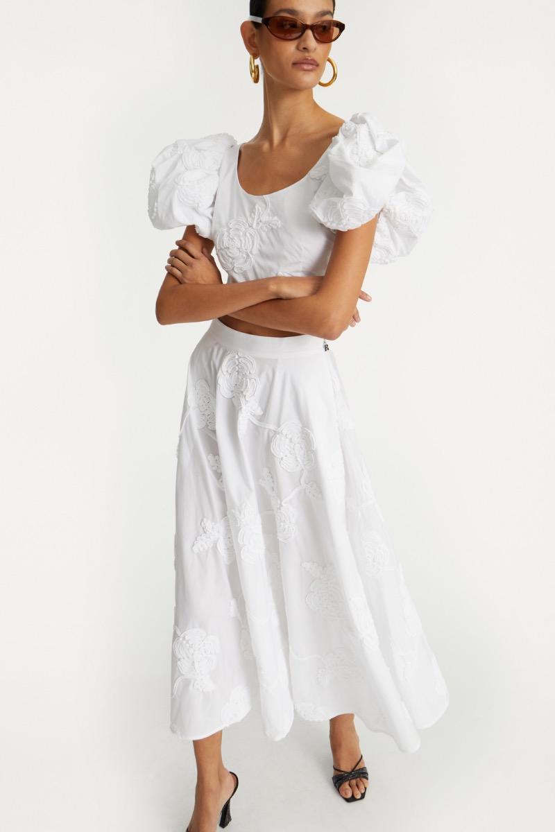 Rotate Birger Christensen Flower Maxi Skirt Bright White