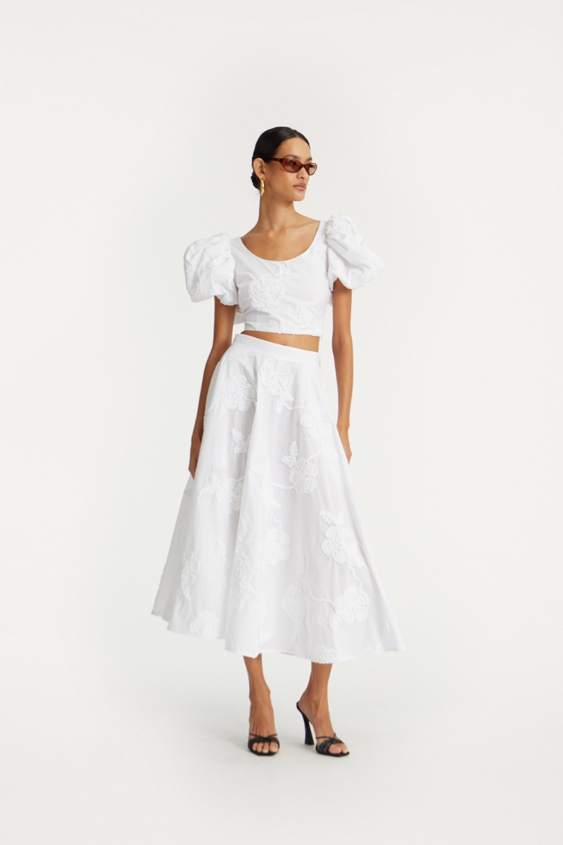 rotate birger christensen Flower Maxi Skirt Bright White