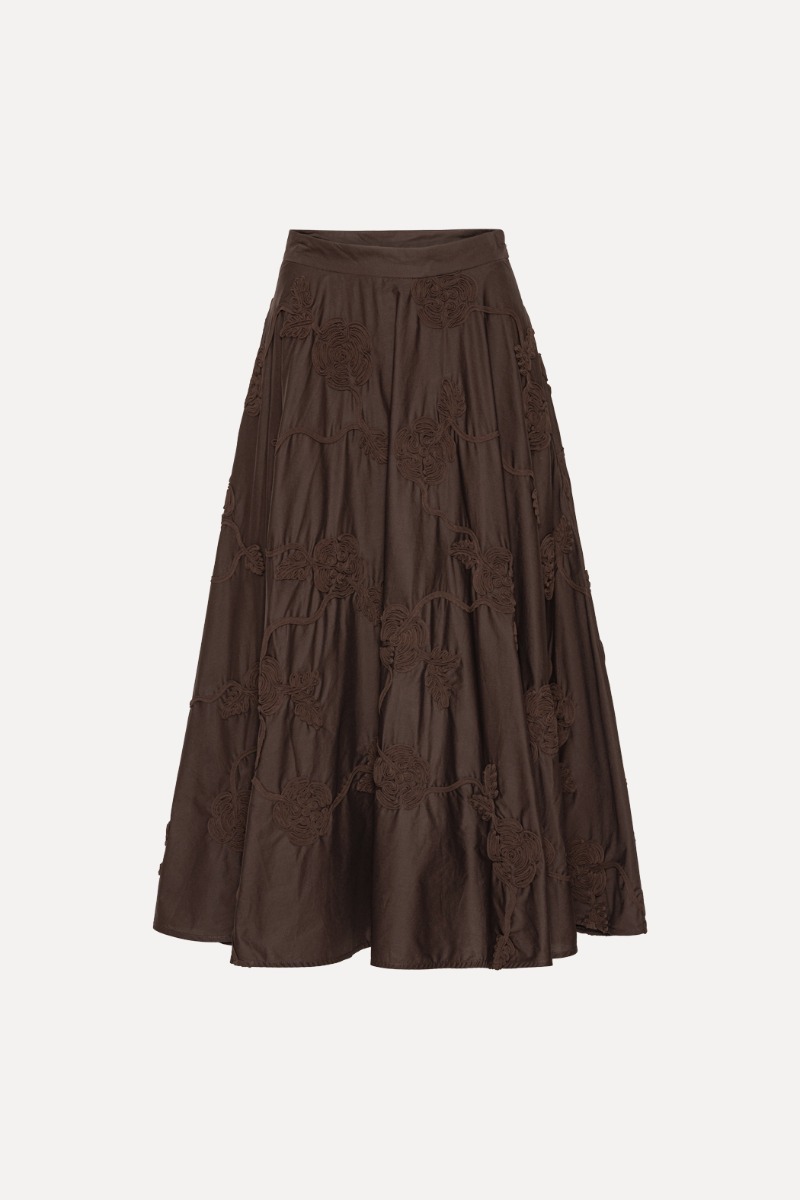 Rotate Birger Christensen Flower Maxi Skirt Dark Brown