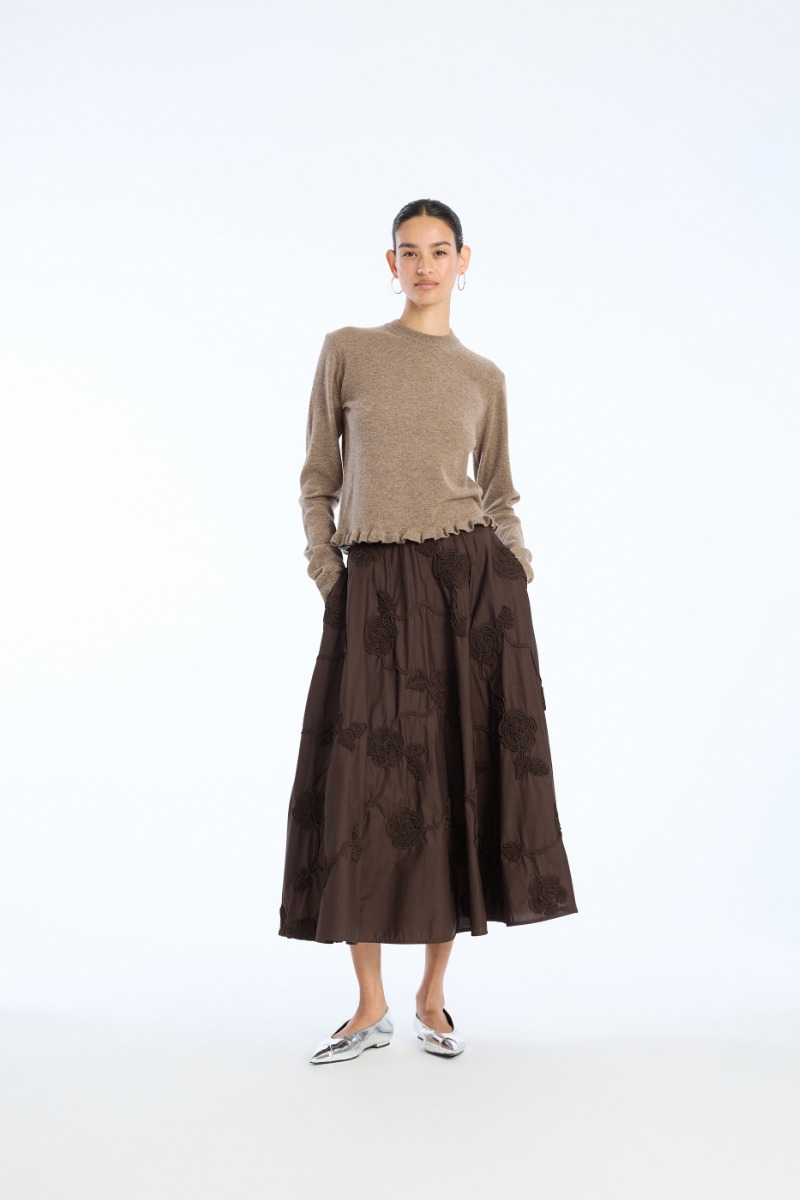 rotate birger christensen Flower Maxi Skirt Dark Brown