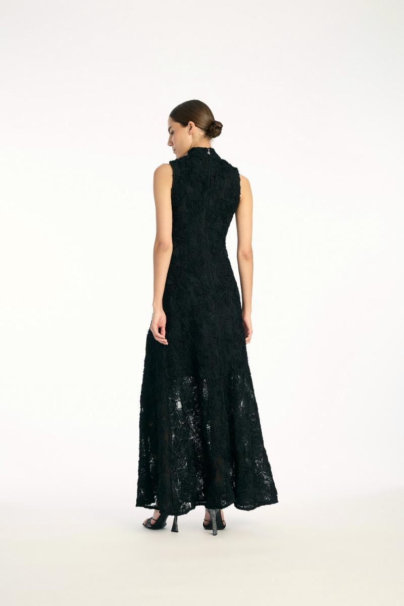 Rotate Birger Christensen Flower Mesh Maxi Dress Black