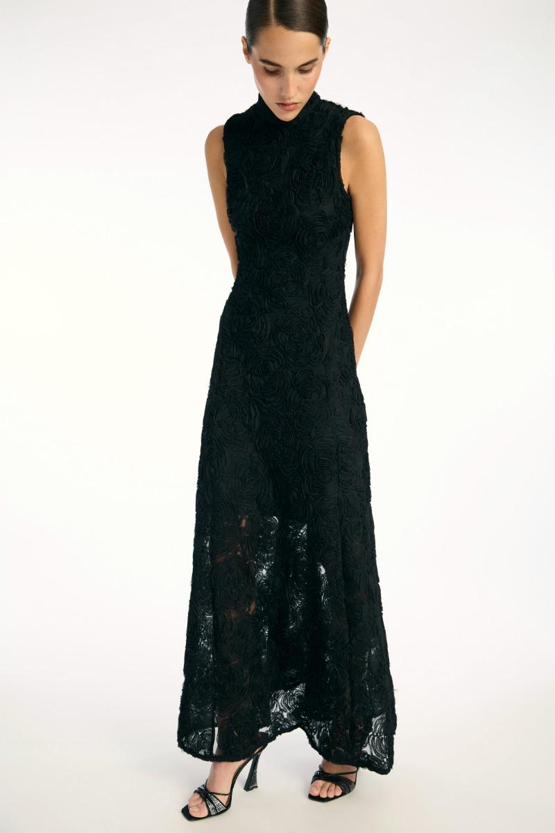 Rotate Birger Christensen Flower Mesh Maxi Dress Black