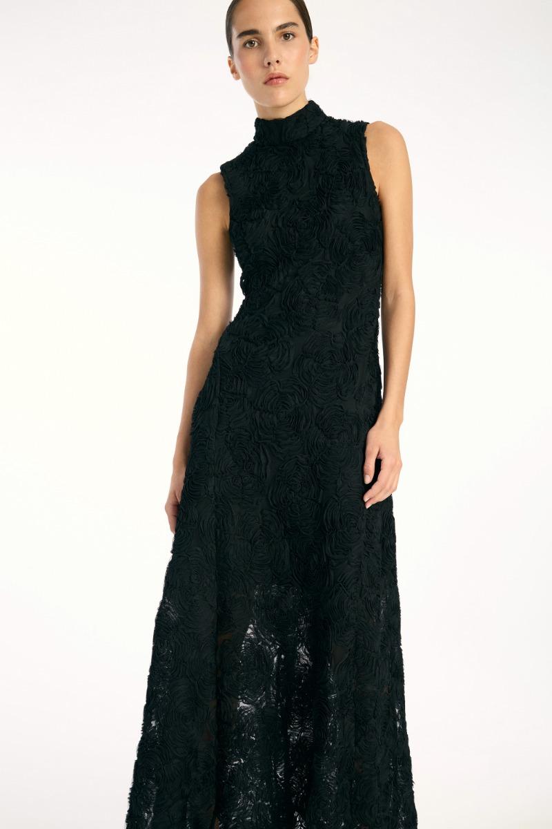 Rotate Birger Christensen Flower Mesh Maxi Dress Black