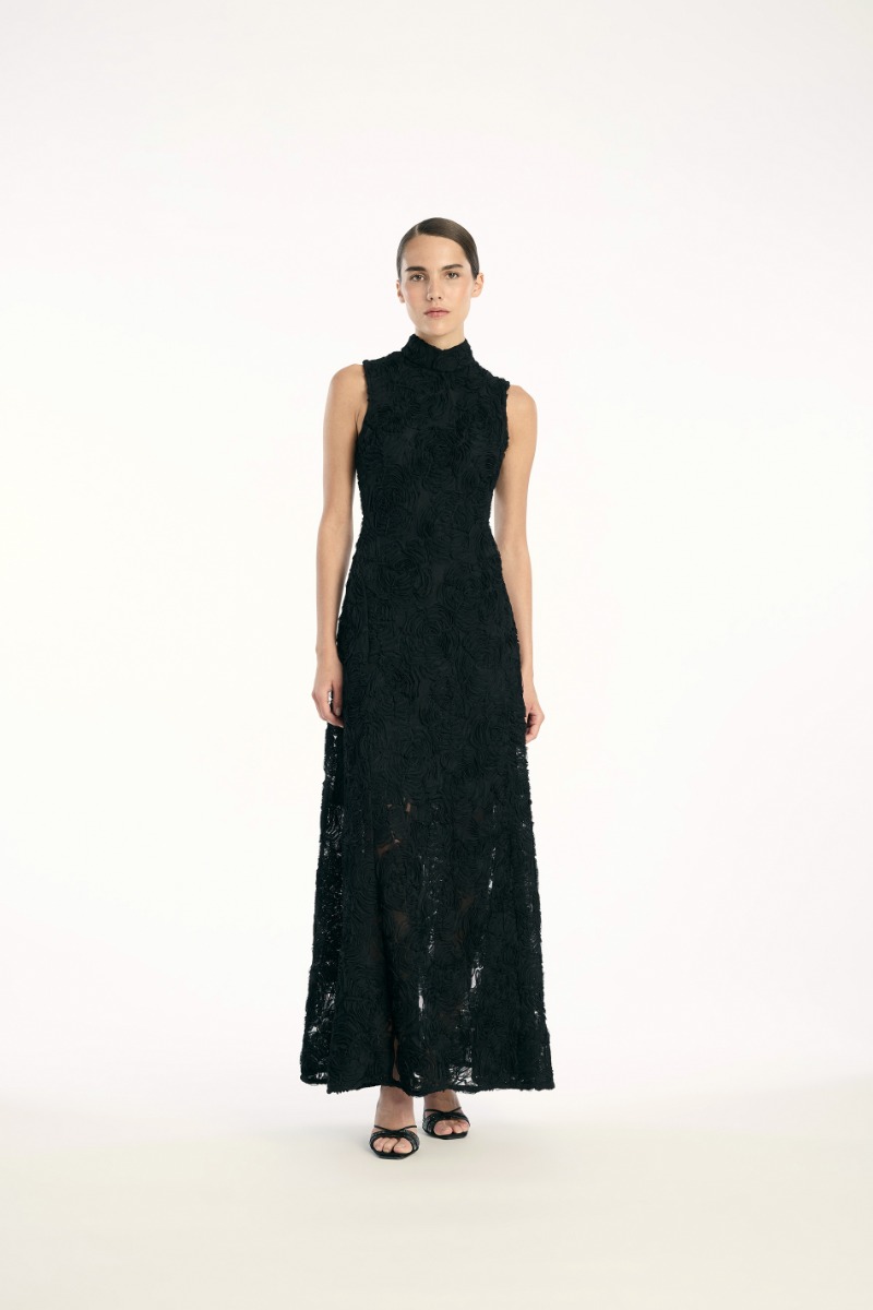 rotate birger christensen Flower Mesh Maxi Dress Black
