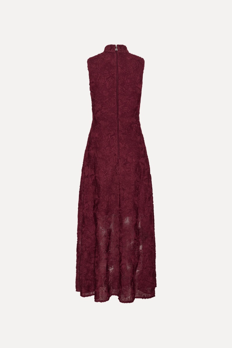 Rotate Birger Christensen Flower Mesh Maxi Dress Burgundy