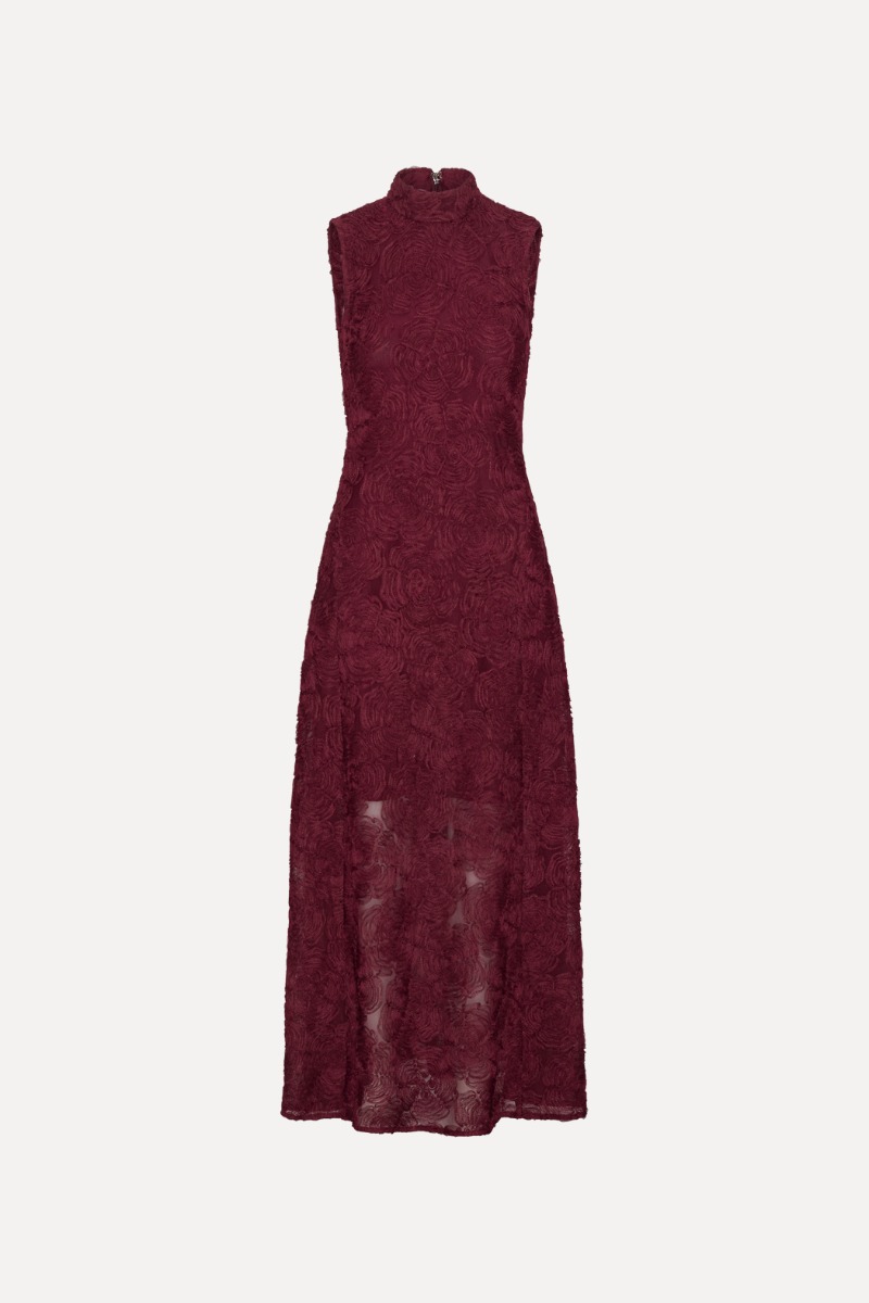 rotate birger christensen Flower Mesh Maxi Dress Burgundy