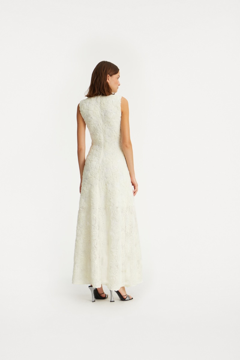 Rotate Birger Christensen Flower Mesh Maxi Dress Creme White