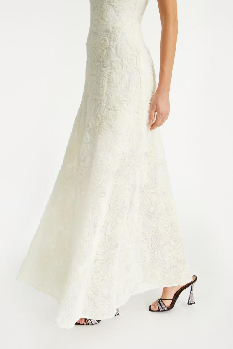 Rotate Birger Christensen Flower Mesh Maxi Dress Creme White