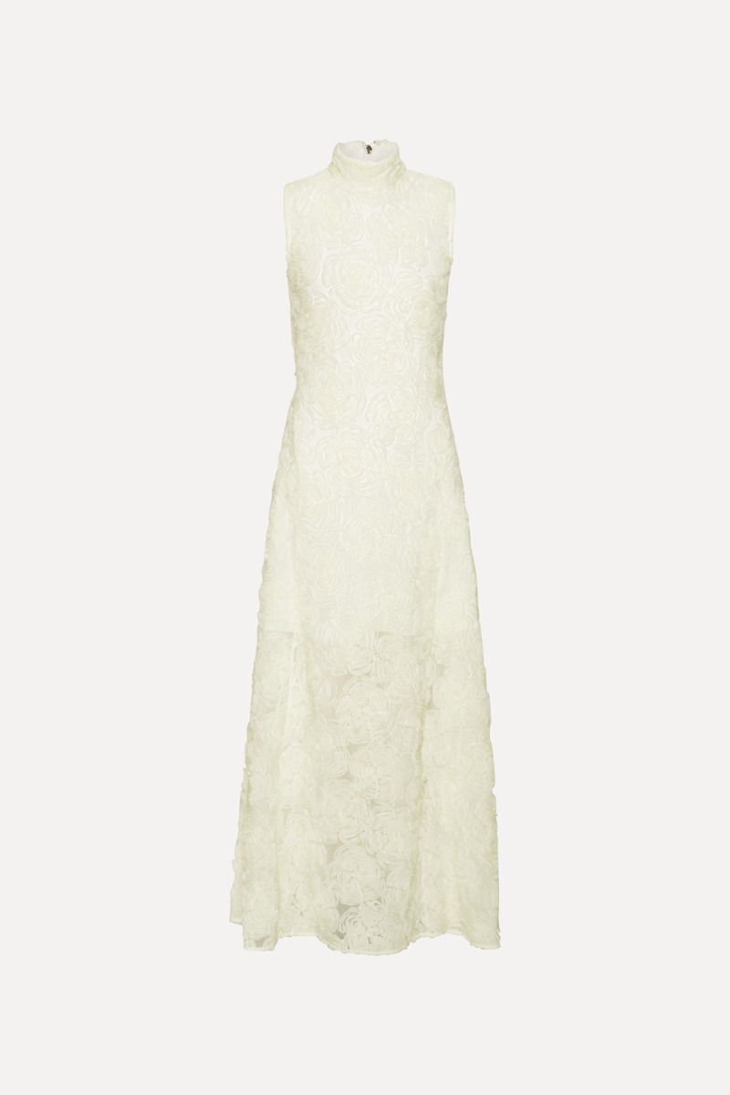 Rotate Birger Christensen Flower Mesh Maxi Dress Creme White
