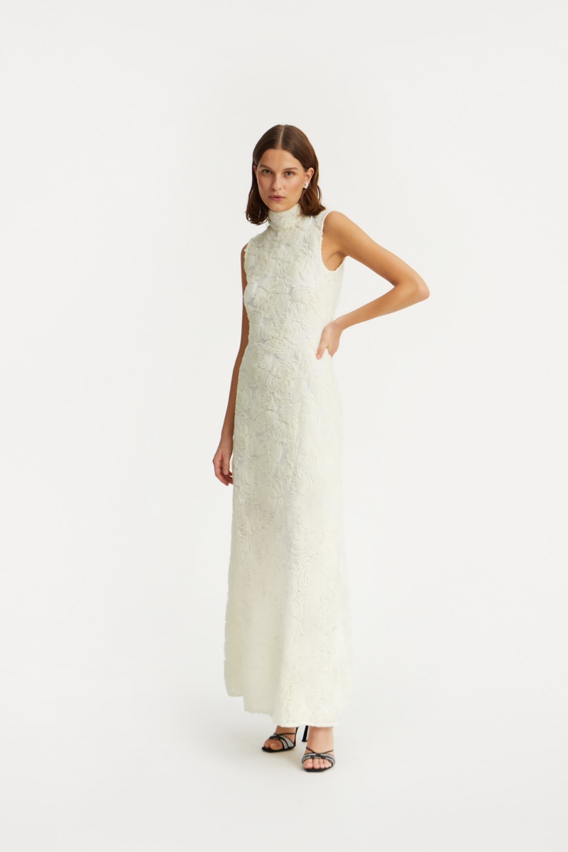 rotate birger christensen Flower Mesh Maxi Dress Creme White