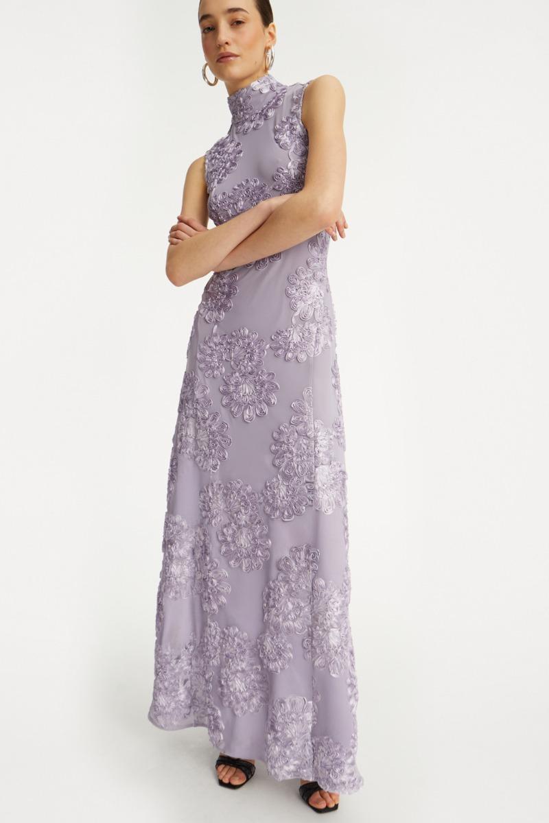 Rotate Birger Christensen Flower Mesh Maxi Dress Purple