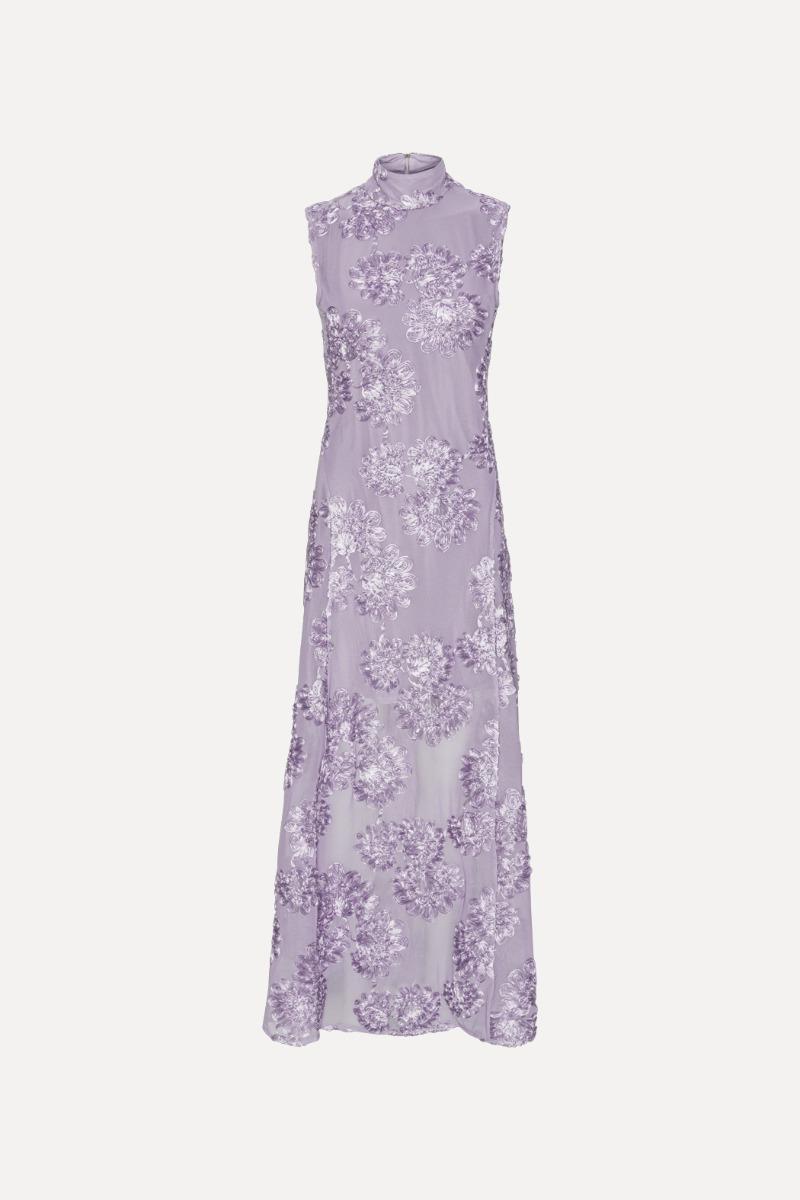 Rotate Birger Christensen Flower Mesh Maxi Dress Purple