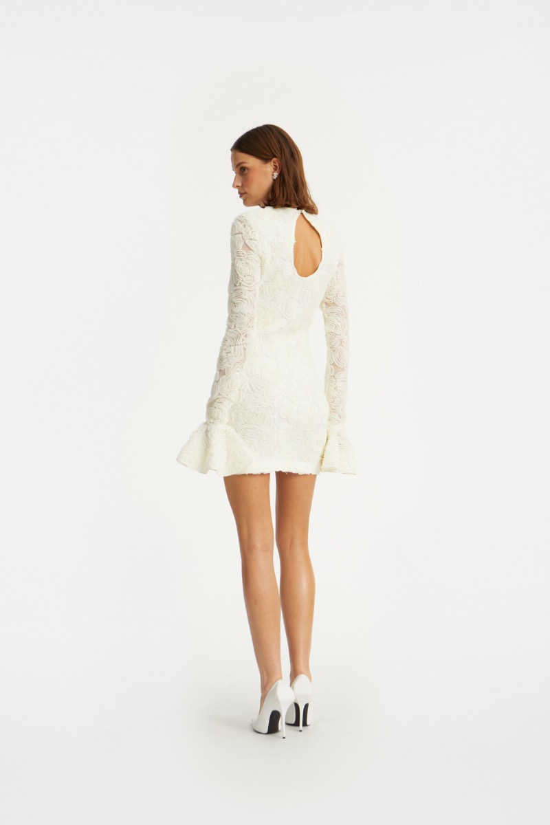 Rotate Birger Christensen Flower Mesh Mini Dress Creme White