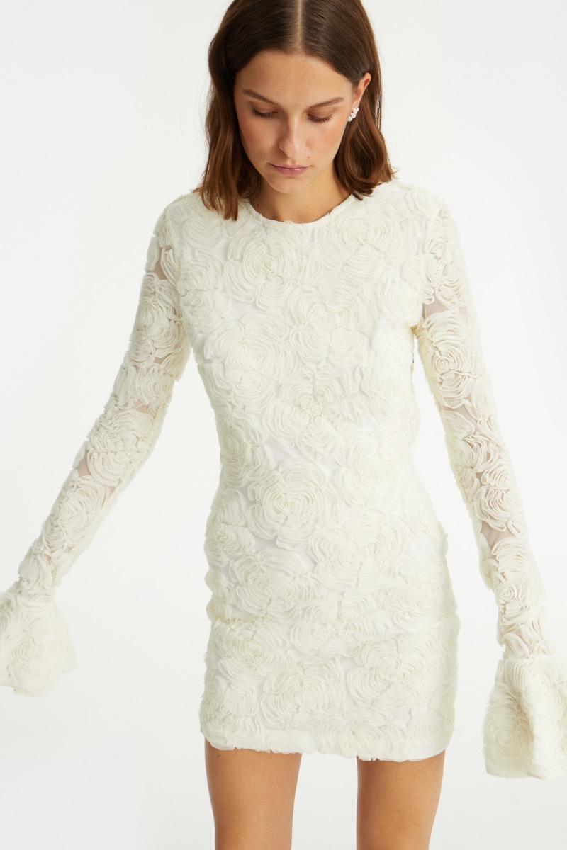 Rotate Birger Christensen Flower Mesh Mini Dress Creme White