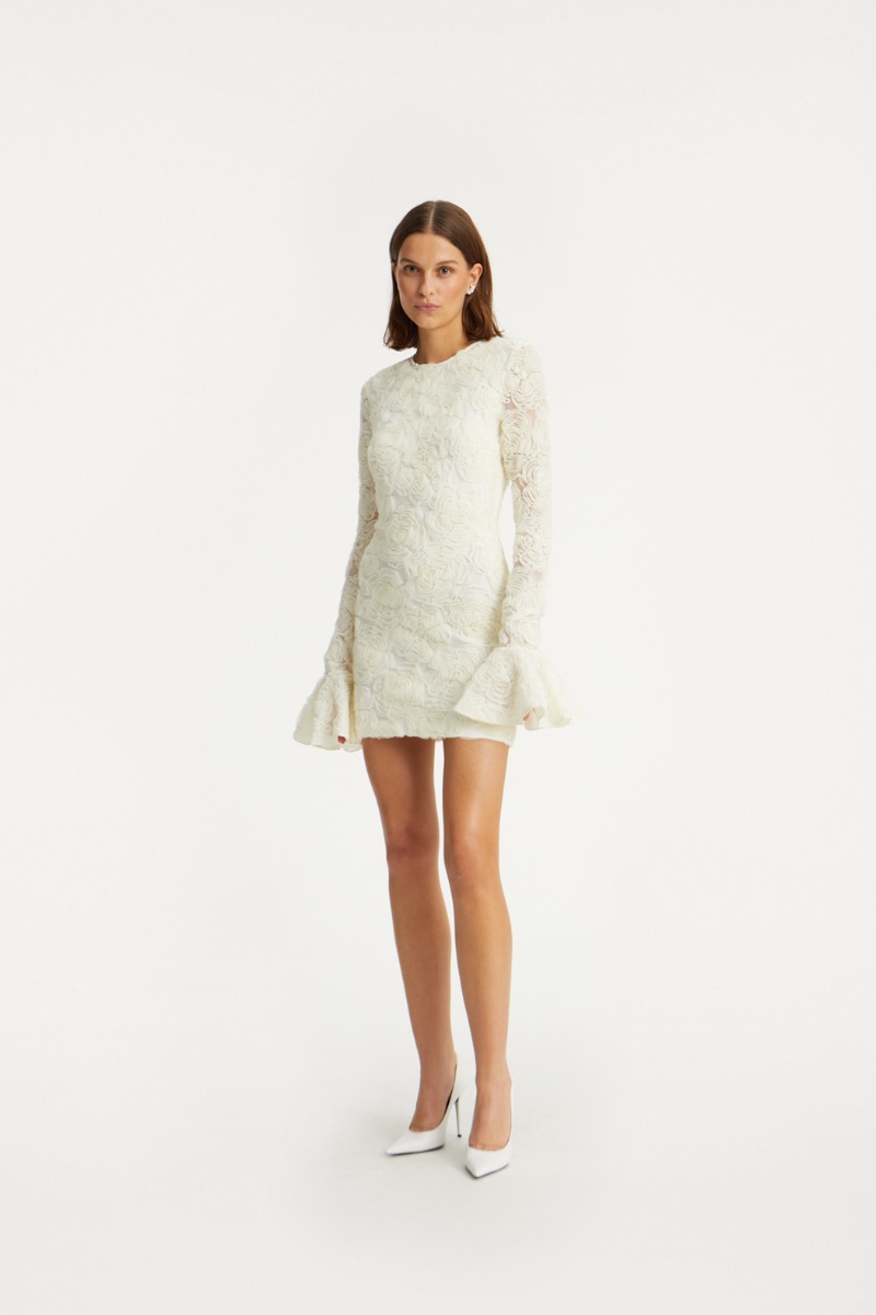 rotate birger christensen Flower Mesh Mini Dress Creme White