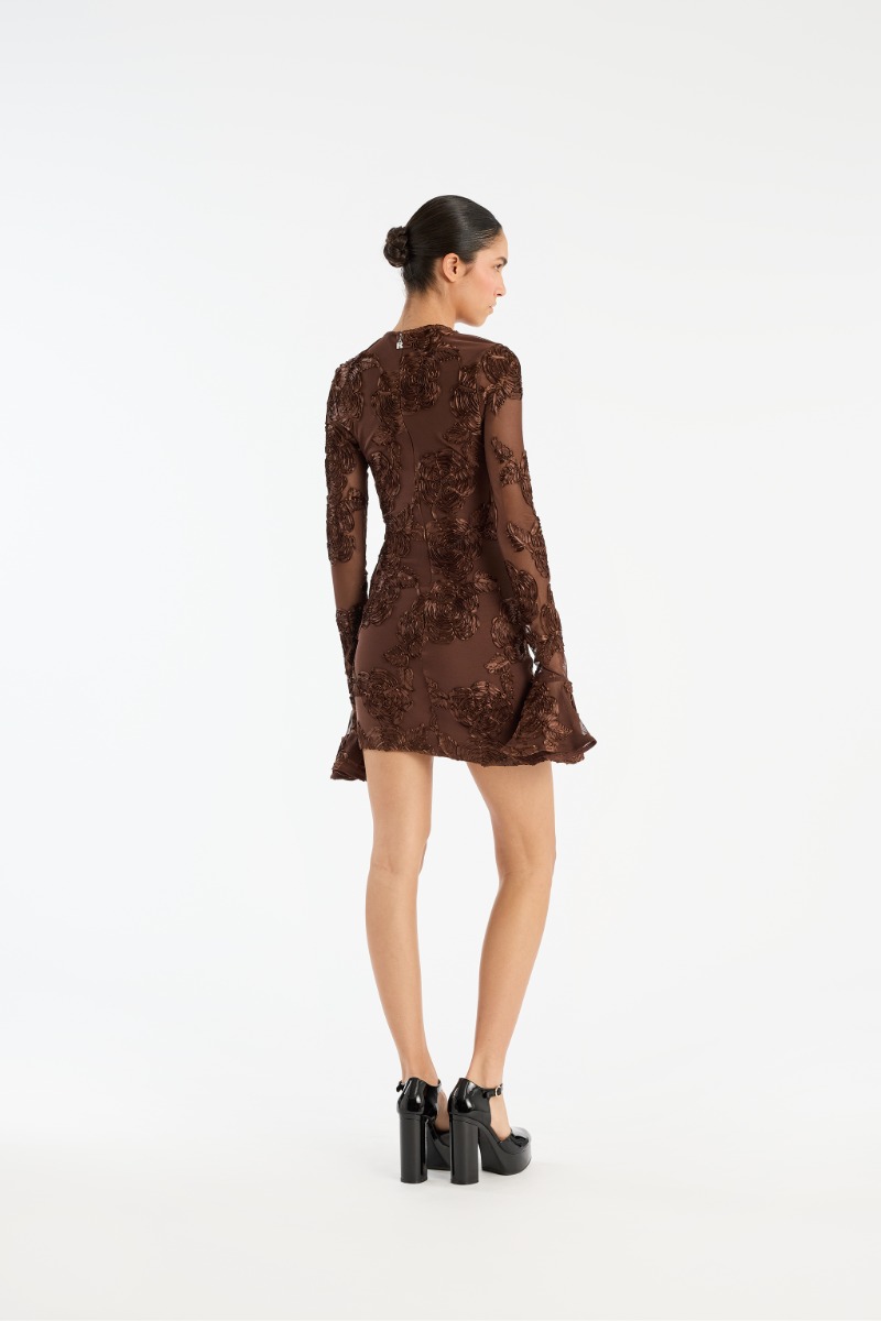 Rotate Birger Christensen Flower Mesh Mini Dress Dark Brown