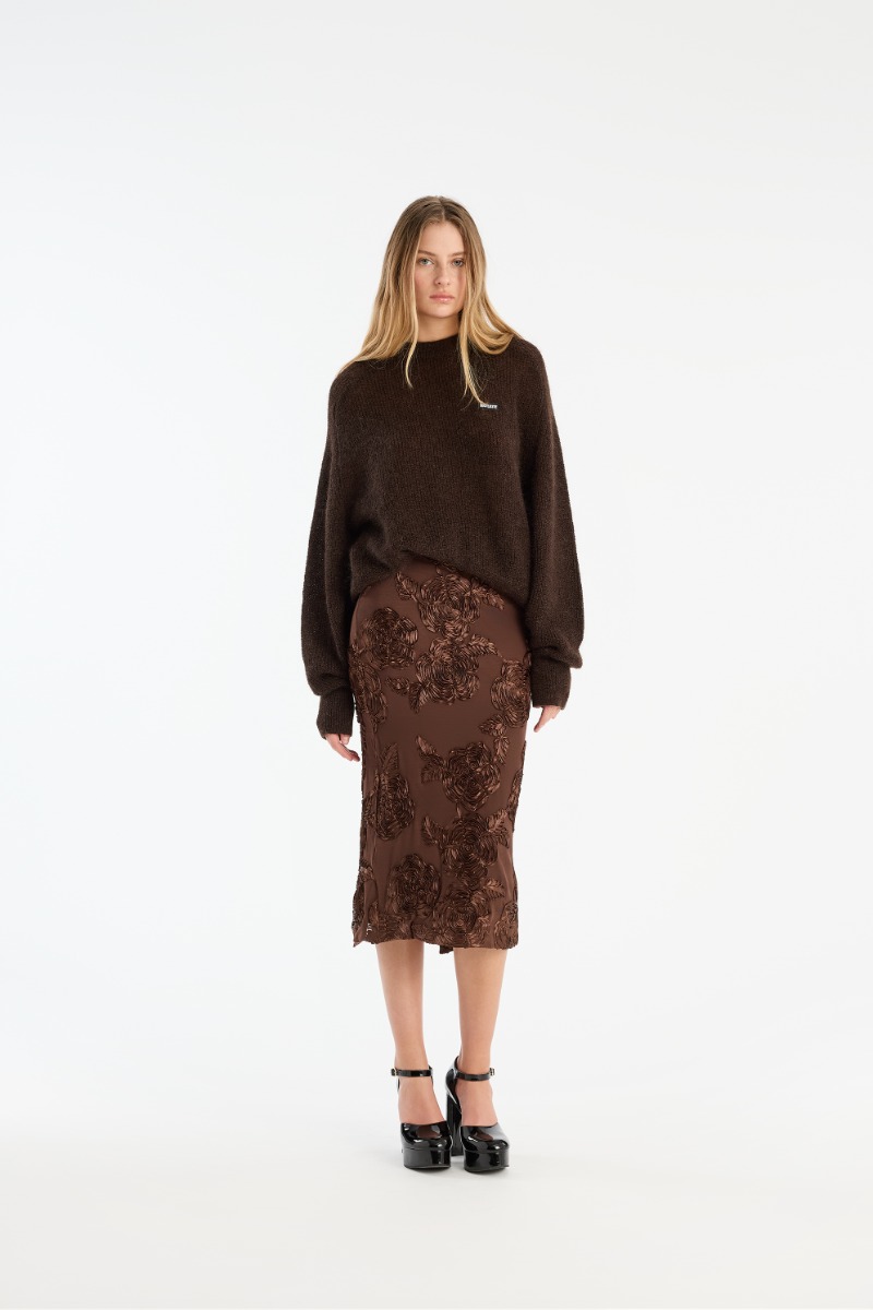 rotate birger christensen Flower Mesh Pencil Skirt Dark Brown