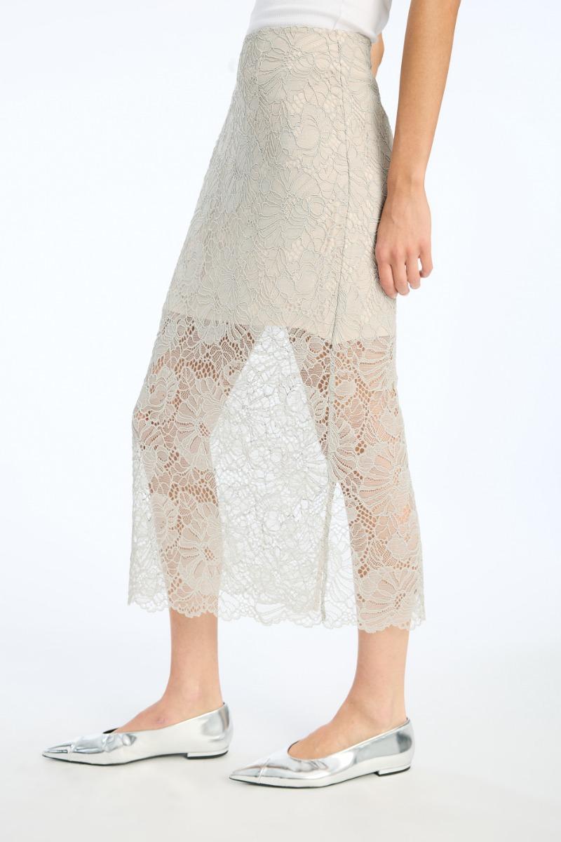 Rotate Birger Christensen Flower Mesh Pencil Skirt Light Grey