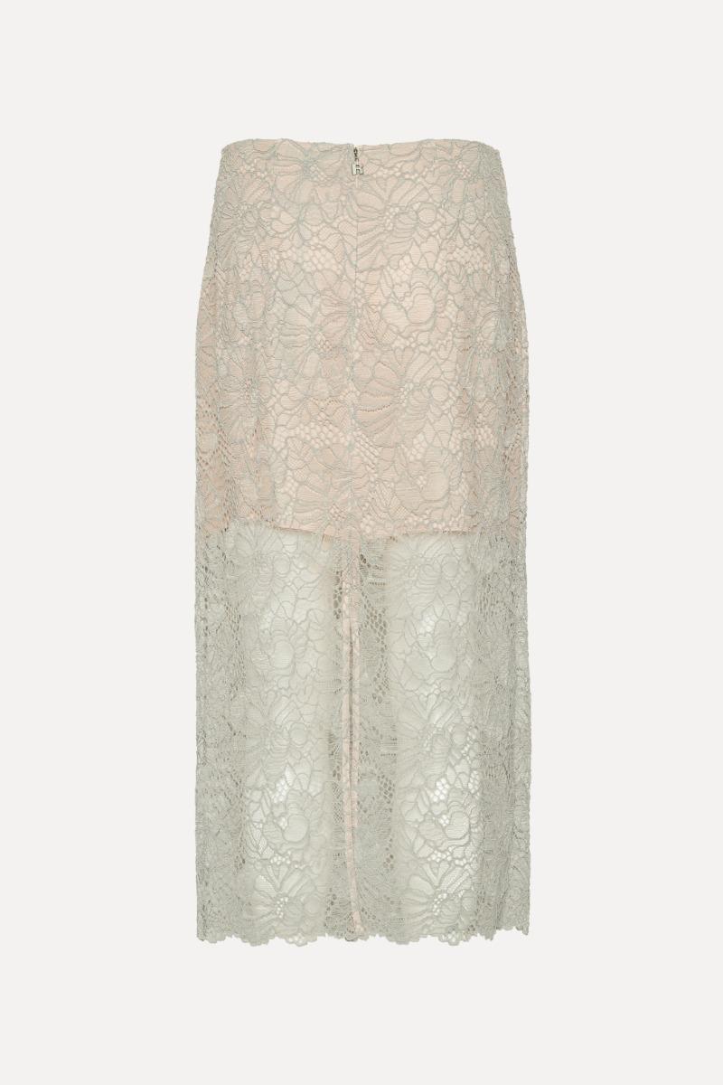 Rotate Birger Christensen Flower Mesh Pencil Skirt Light Grey
