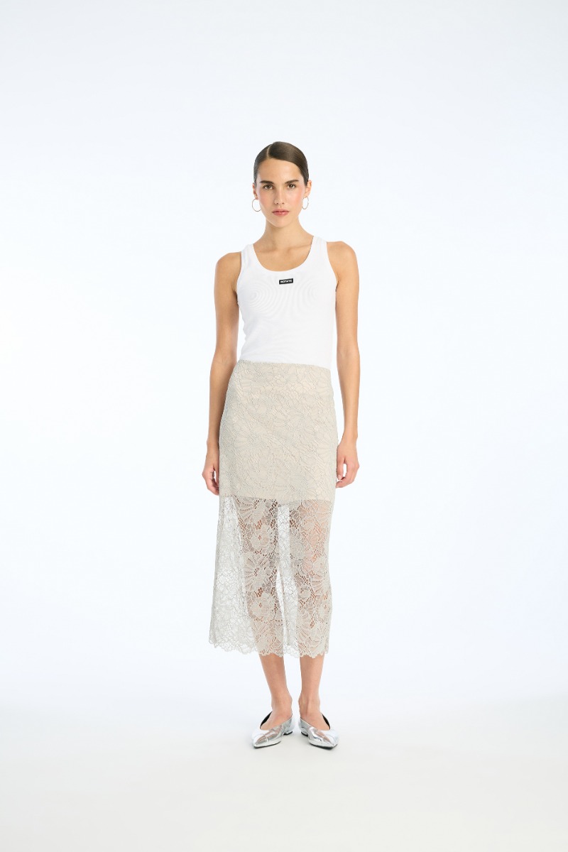 rotate birger christensen Flower Mesh Pencil Skirt Light Grey