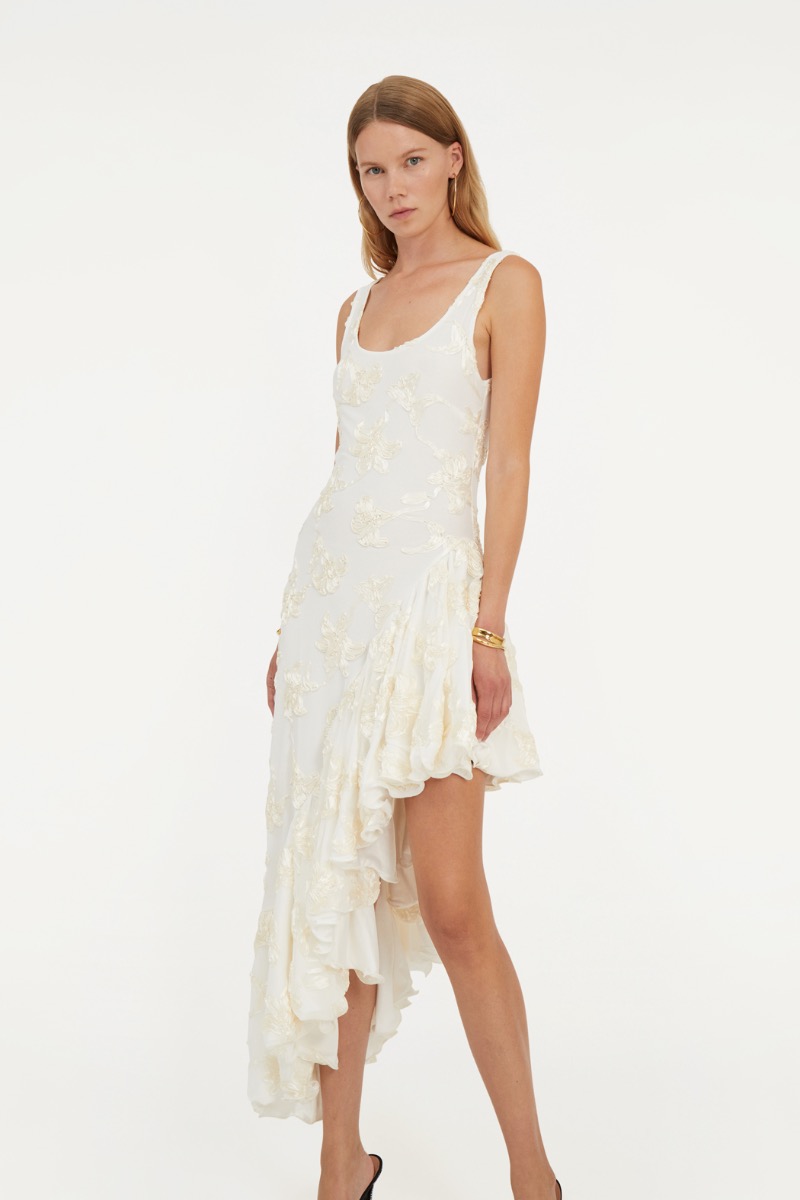 Rotate Birger Christensen Flower Mesh Ruffle Dress White