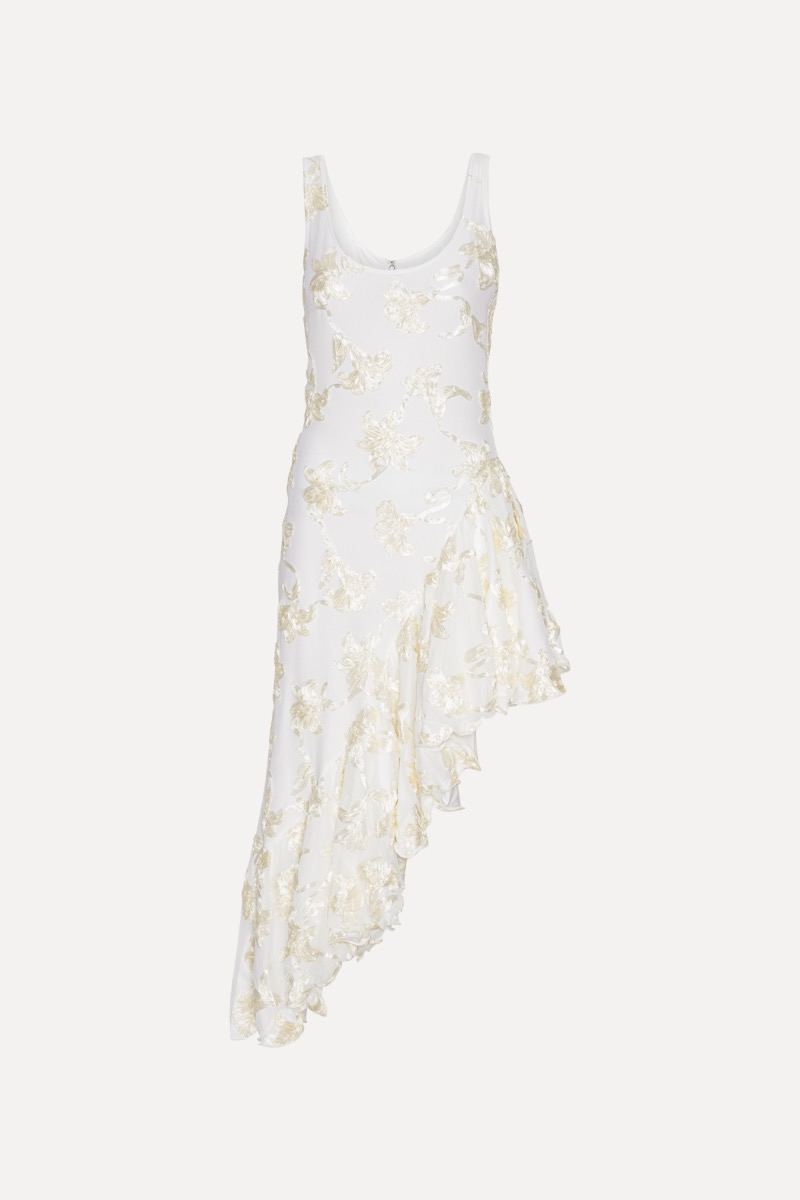 Rotate Birger Christensen Flower Mesh Ruffle Dress White