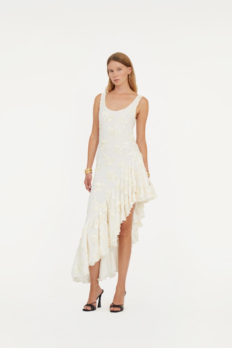 rotate birger christensen Flower Mesh Ruffle Dress White