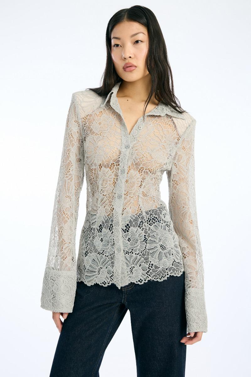 Rotate Birger Christensen Flower Mesh Shirt Light Grey