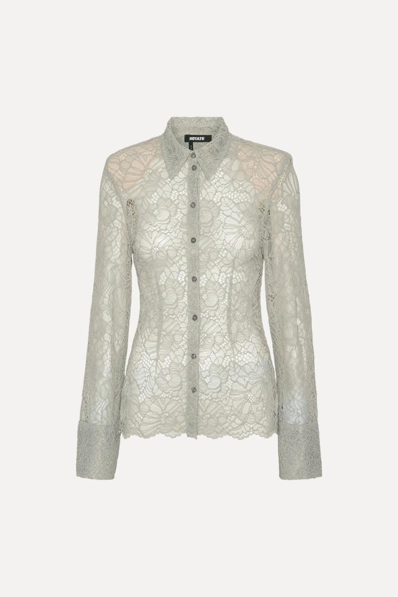 Rotate Birger Christensen Flower Mesh Shirt Light Grey
