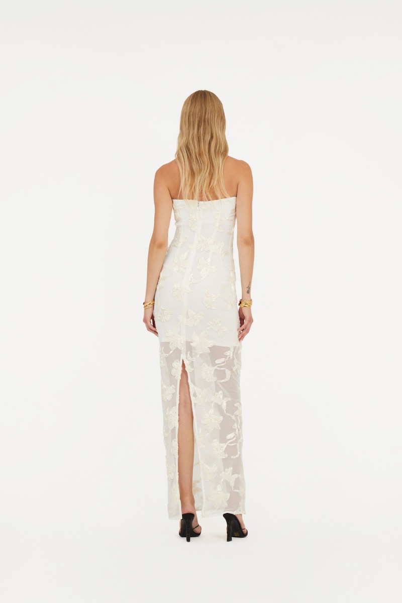 Rotate Birger Christensen Flower Mesh Tube Dress White