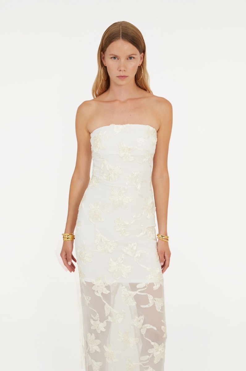 Rotate Birger Christensen Flower Mesh Tube Dress White