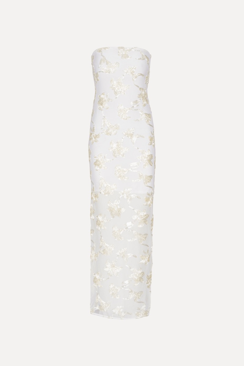 Rotate Birger Christensen Flower Mesh Tube Dress White