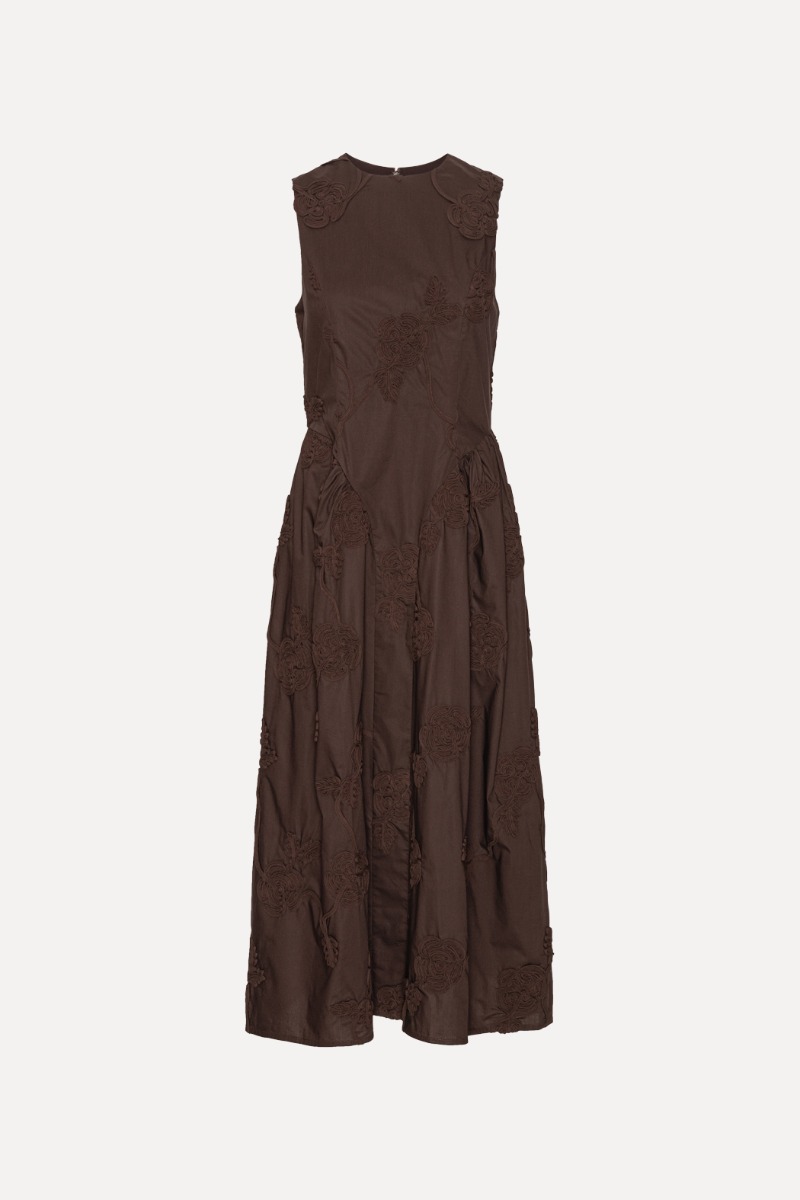Rotate Birger Christensen Flower Midi Dress Dark Brown