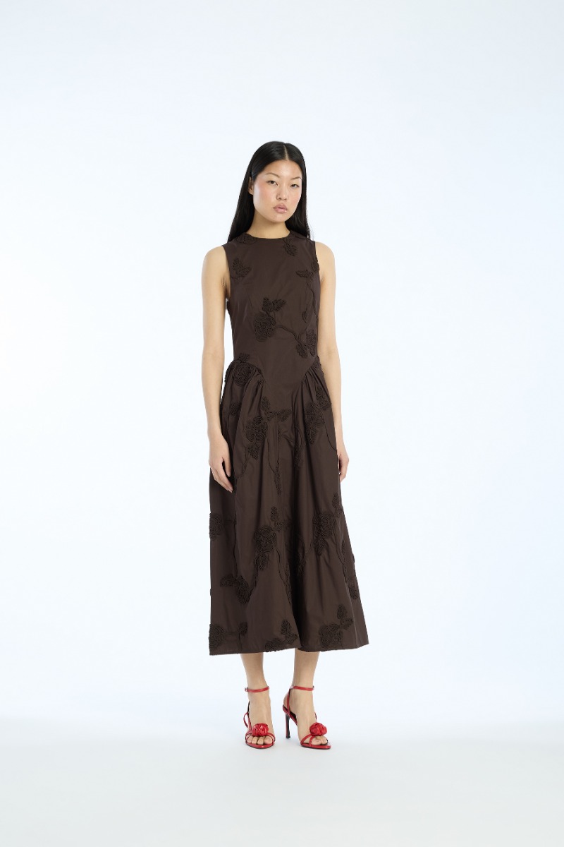 rotate birger christensen Flower Midi Dress Dark Brown
