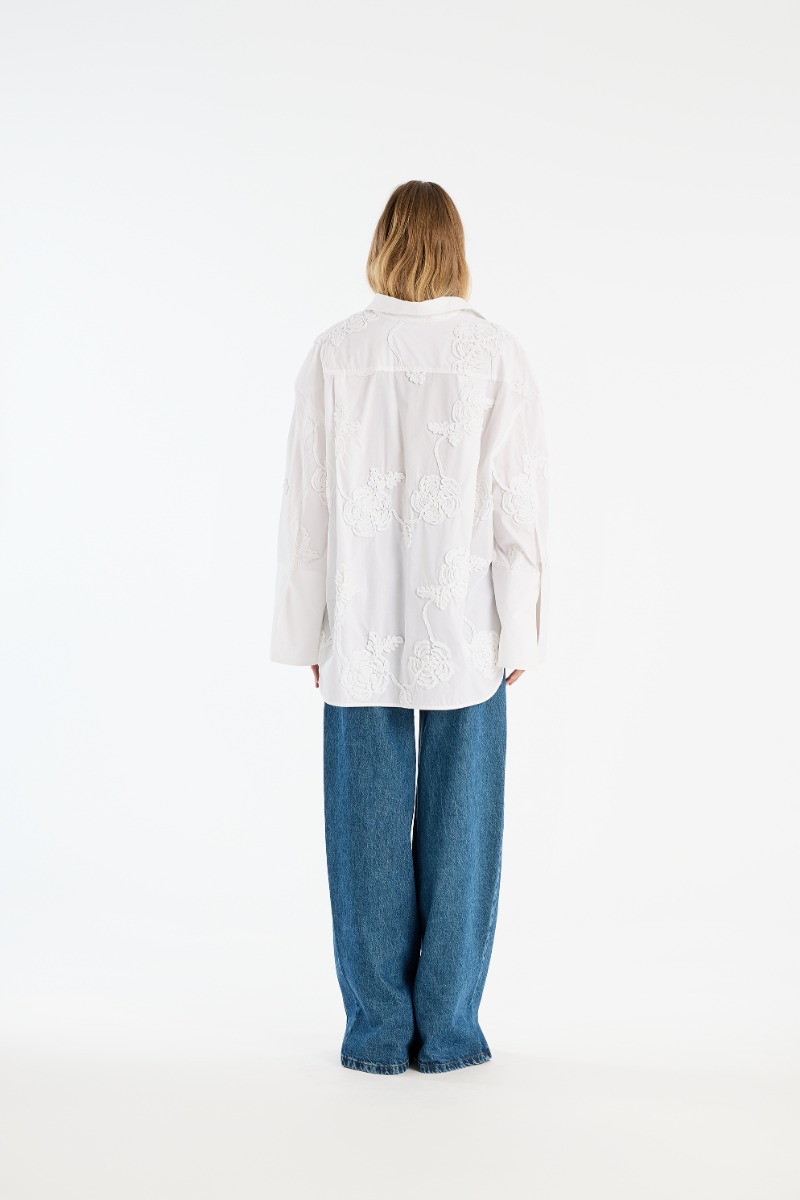 Rotate Birger Christensen Flower Oversized Shirt Bright White