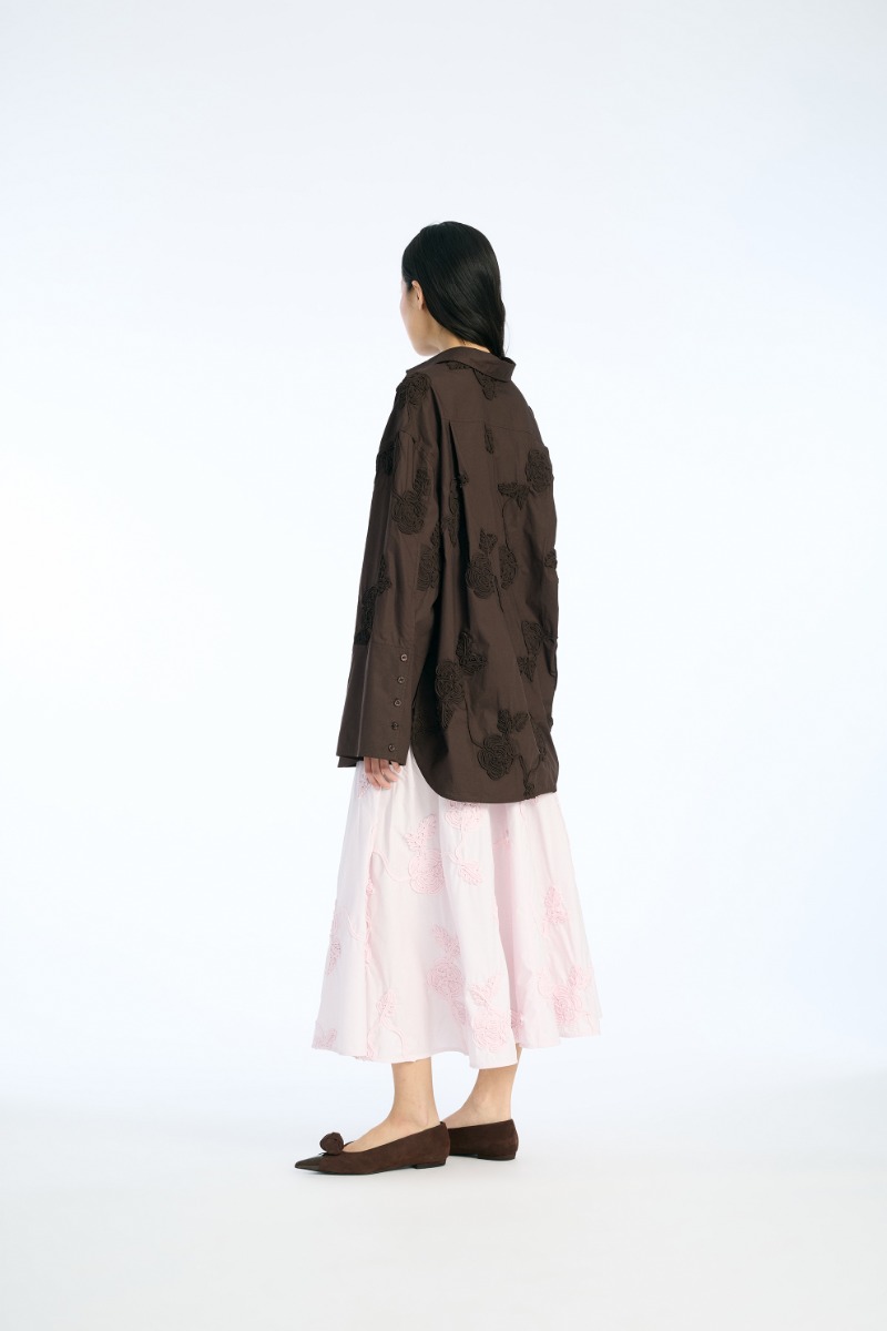 Rotate Birger Christensen Flower Oversized Shirt Dark Brown