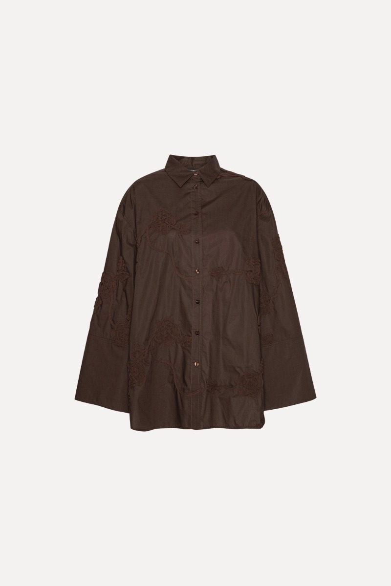 Rotate Birger Christensen Flower Oversized Shirt Dark Brown
